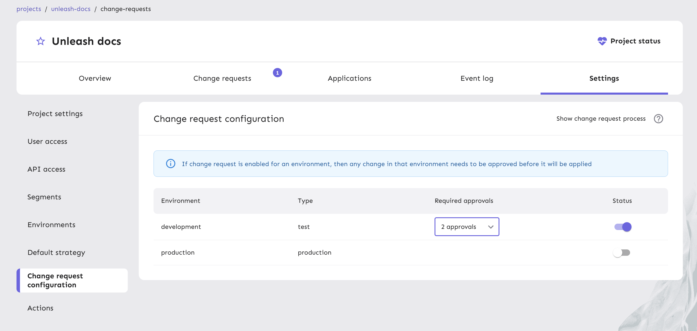 Change request configuration